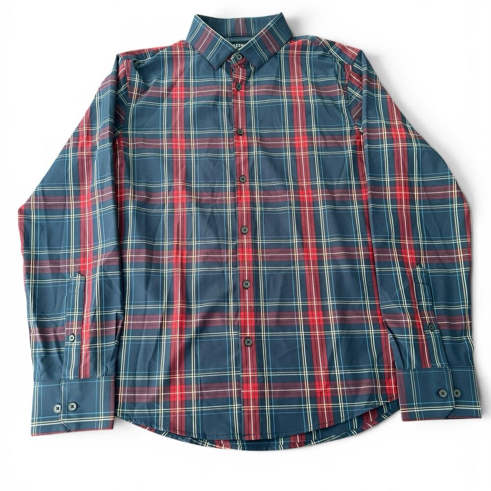 Mizzen+Main Leeward Shirt Men Medium Blue Red Plaid Check Performance Stretch